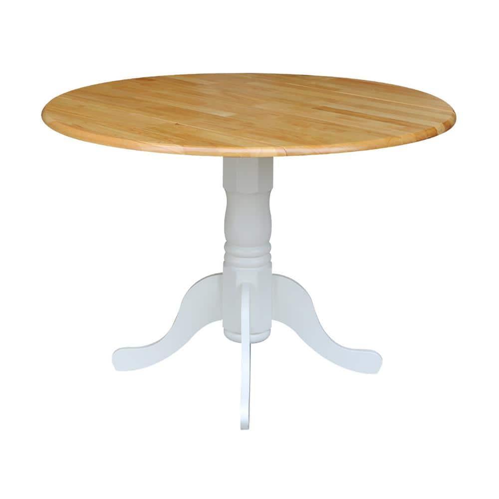 International Concepts 42" Mason Round Dual Drop Leaf Extendable Dining Table White/Natural : Seats 4, Oval Shape
