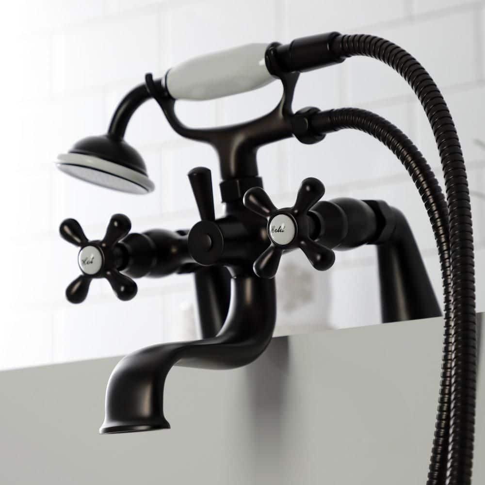 Kingston Brass KS227ORB Kingston Brass Kingston Three-Handle 2-Hole Deck Mount Clawfoot Tub Faucet with Handshower