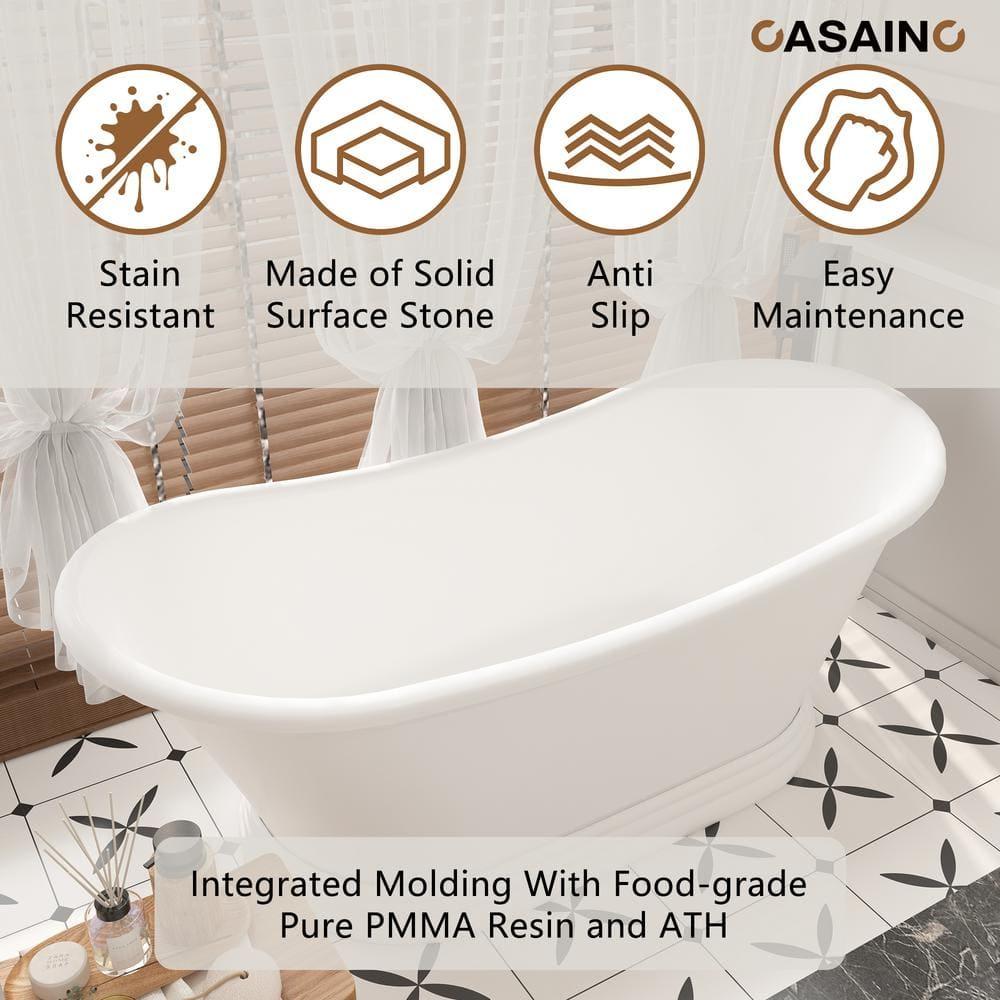 CASAINC Crescent 67.13"x 29.53" Solid Surface Stone Freestanding Soaking Bathtub CA06004S67MW