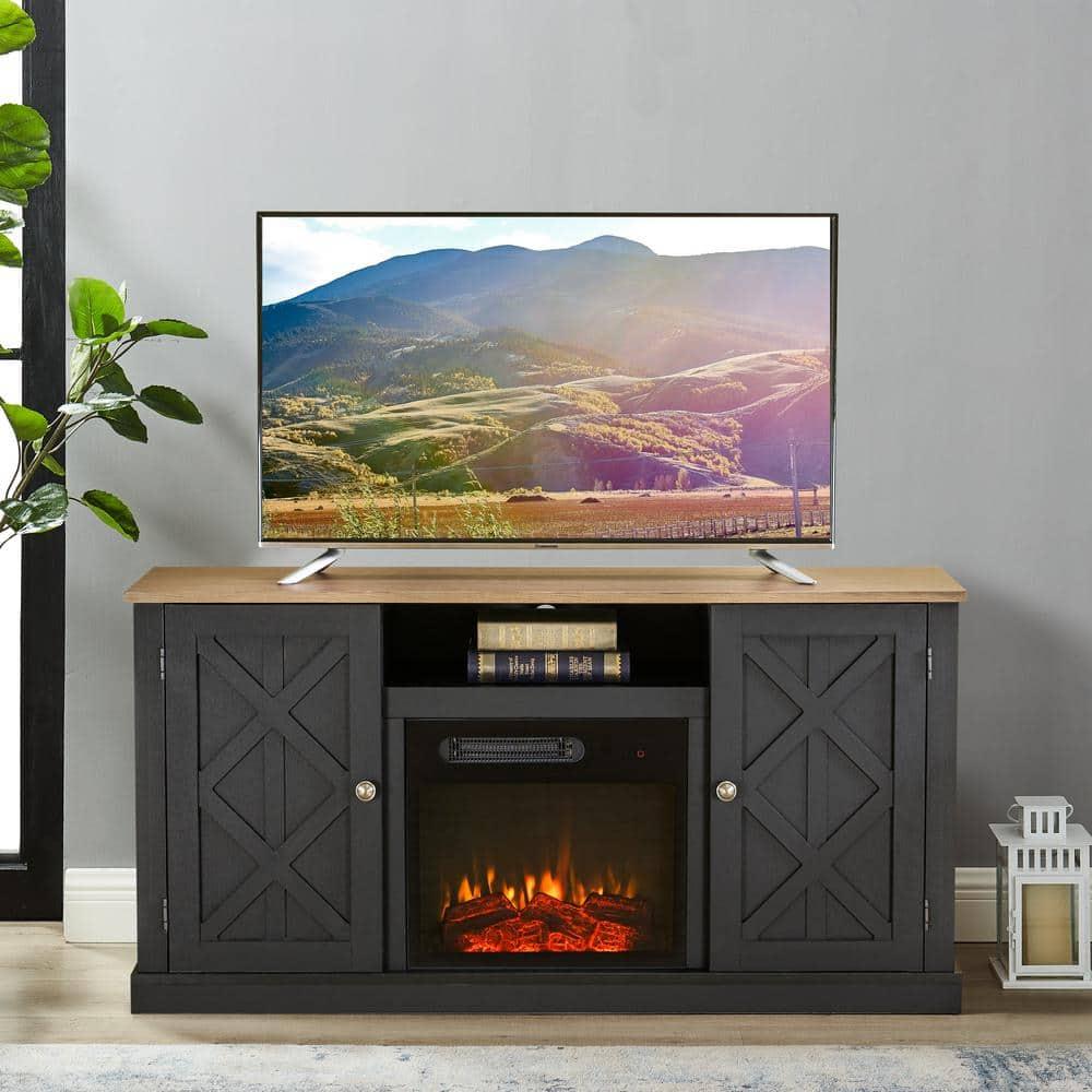 Electric Fireplace and TV Stand for TVs up to 60" Gray - Home Essentials: MDF Wood Composite, Nickel Hardware