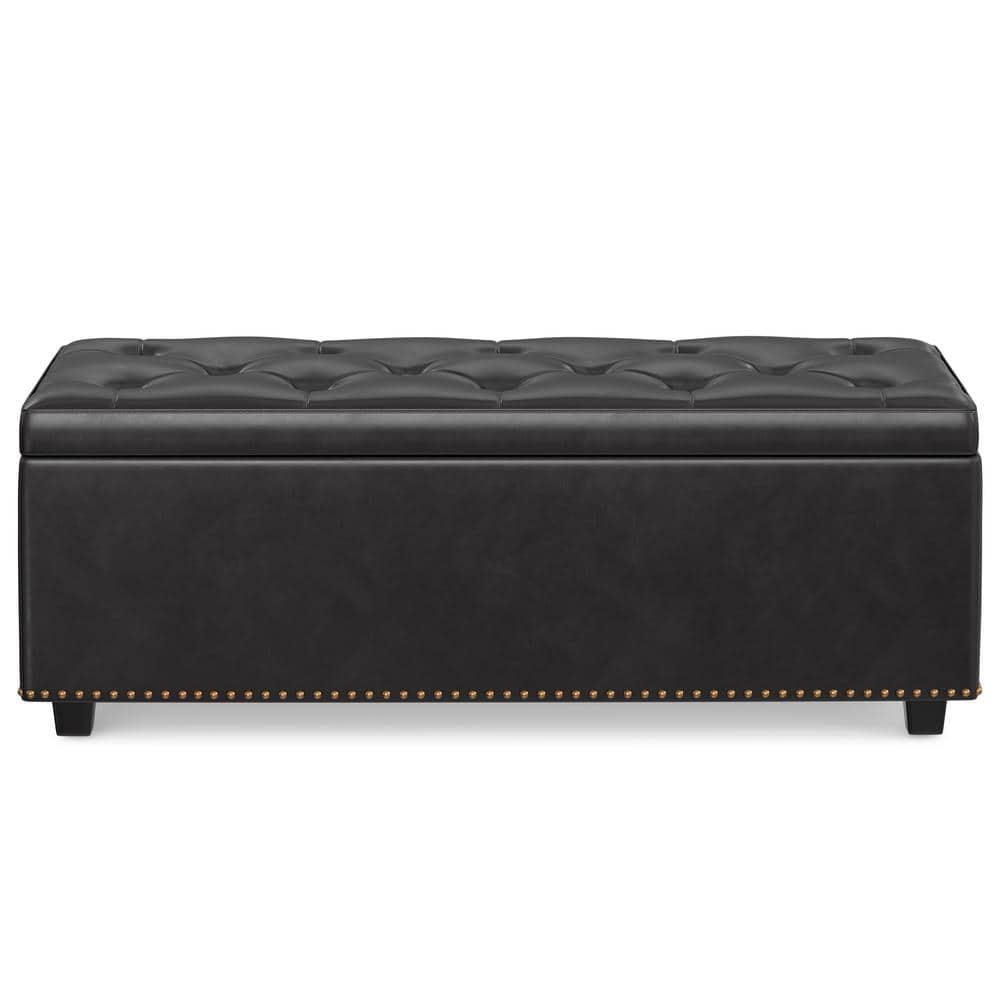 Simpli Home Hamilton 44"W Upholstered Lift-Top Storage Ottoman with Nailhead Trim and Tufted Detailing