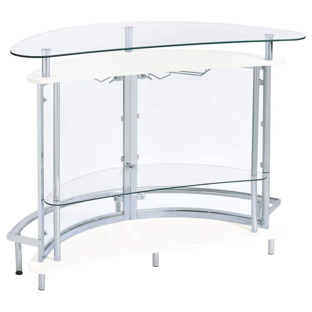 Coaster Amarillo Modern 2 Tier Home Bar Cabinet White/Chrome