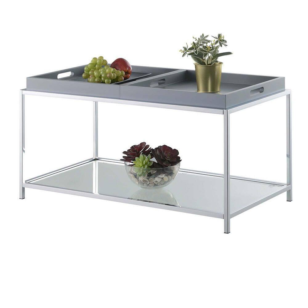 Convenience Concepts Tempered Glass Palm Beach Coffee Table with Tray, Gray