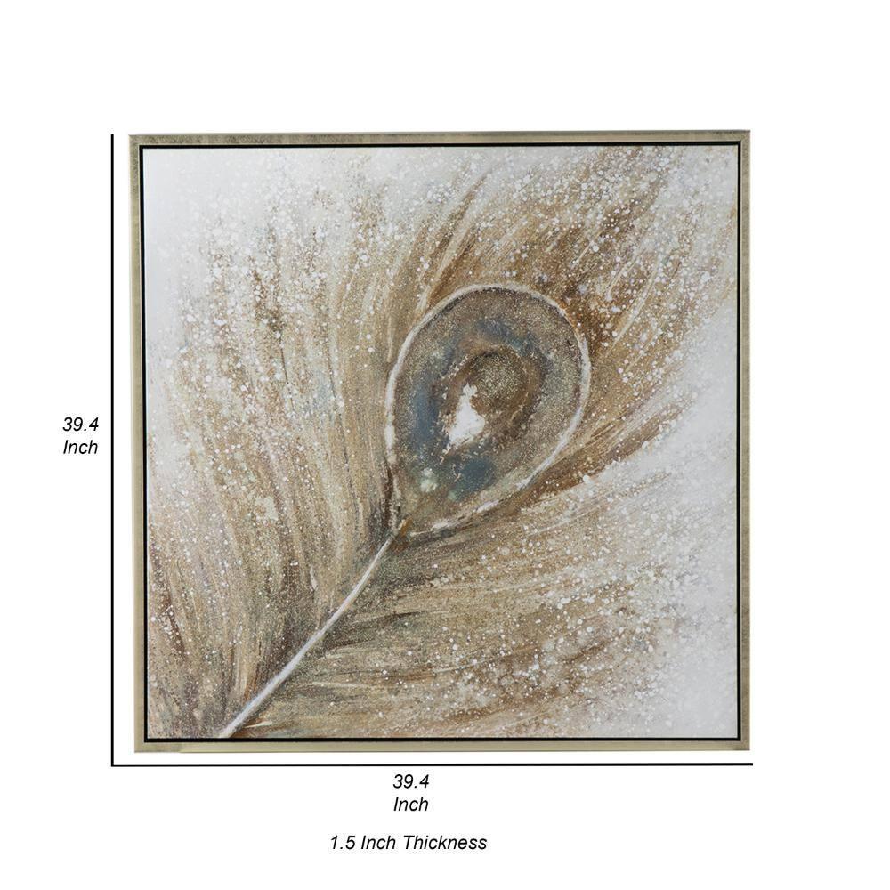 Benjara Peacock Feather Framed On Canvas Painting | Wayfair
