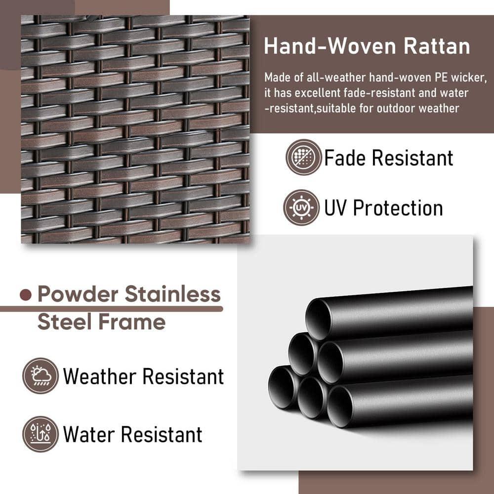 Flat Armrest Series Brown Wicker Outdoor Patio Ottoman with CushionGuard Blue Cushions (2-Pack)