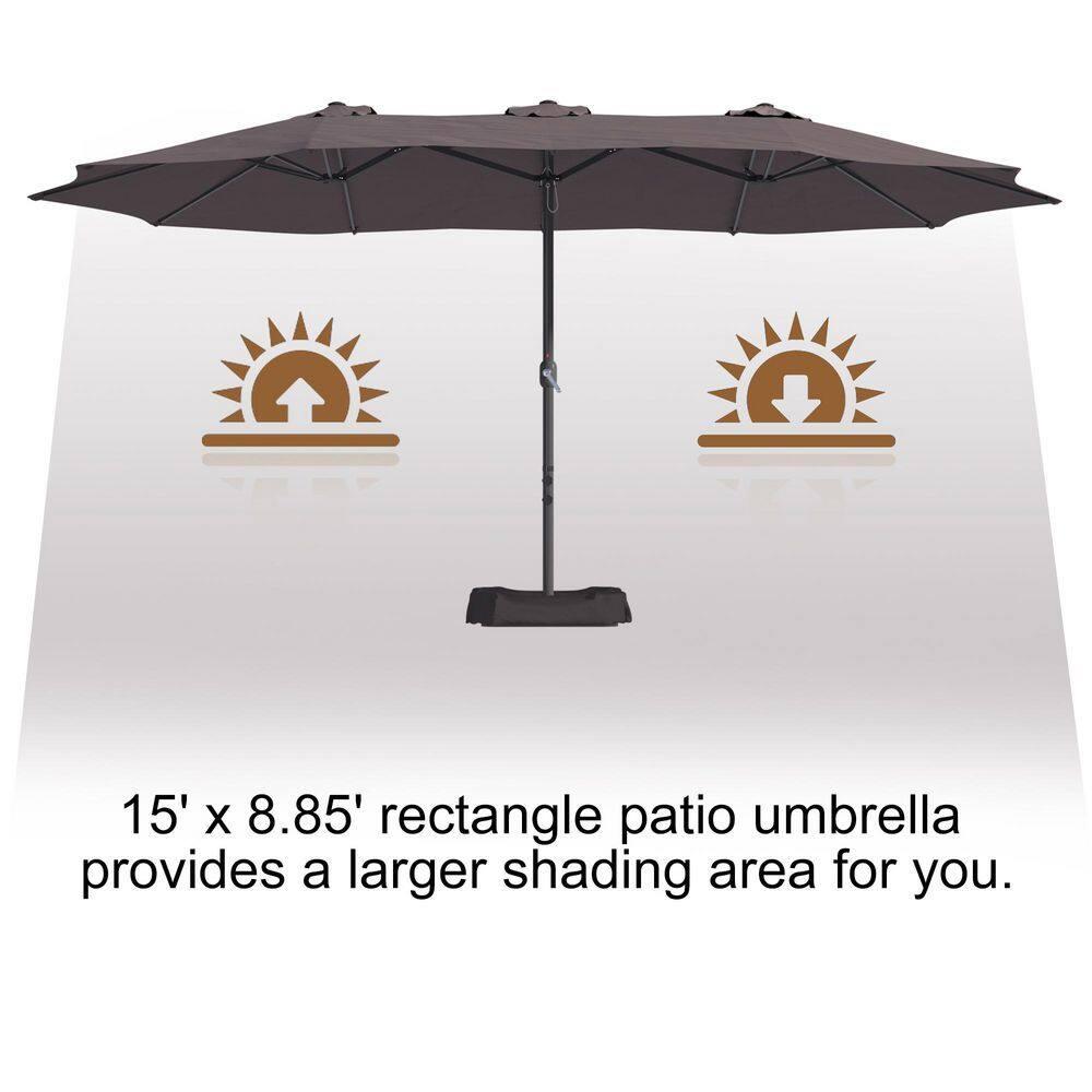 15ft Large Patio Umbrellas with Base Included, Outdoor Double-Sided Rectangle Market Umbrella with Crank Handle, for Pool Lawn Garden