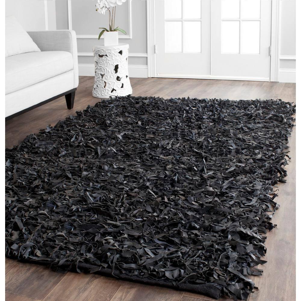 Leather Shag LSG511 Handwoven Area Rug - Black - 8'x10' - Safavieh