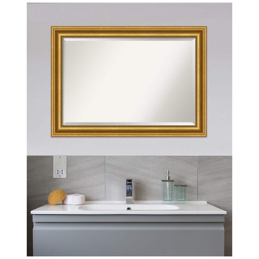 42"x30" Non-Beveled Parlor Gold Wall Mirror - Amanti Art: Modern Rectangle, Polystyrene Frame