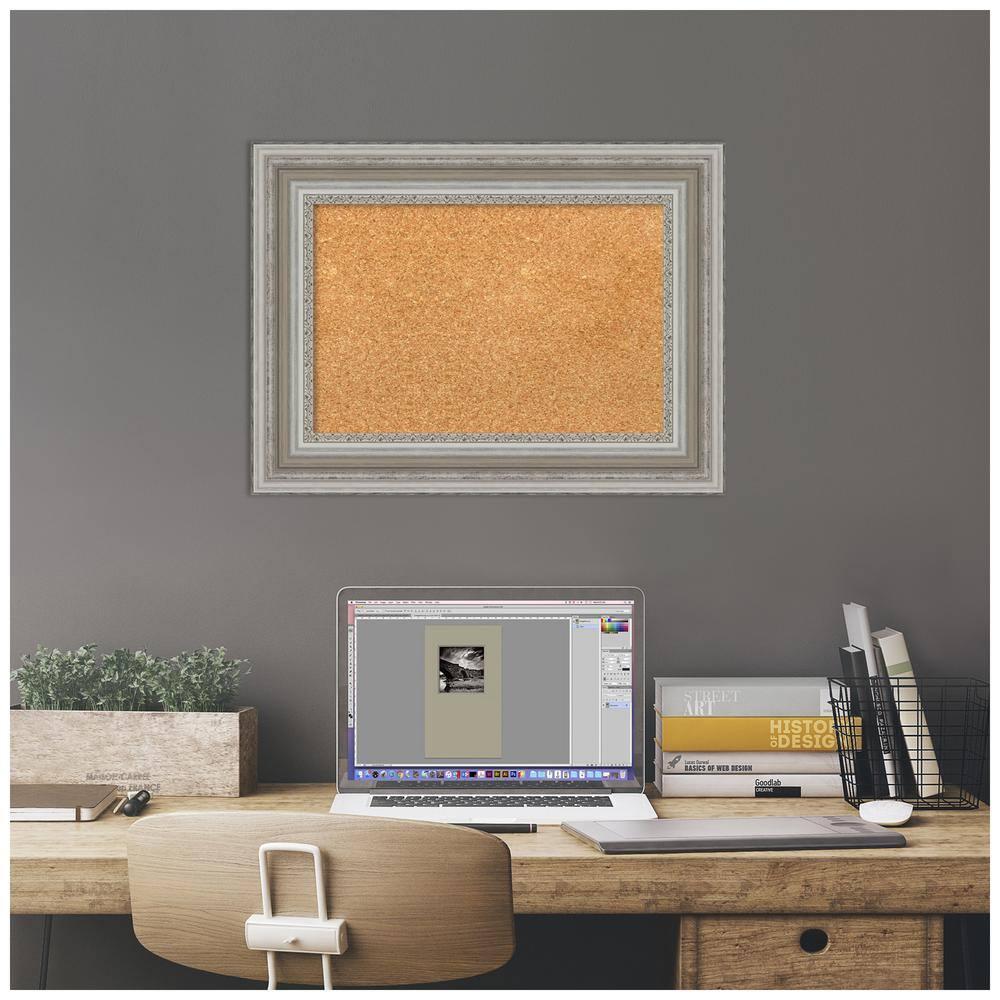 Amanti Art Natural Cork Board Framed Parlor Silver Bulletin Board 24 in. x 18 in.