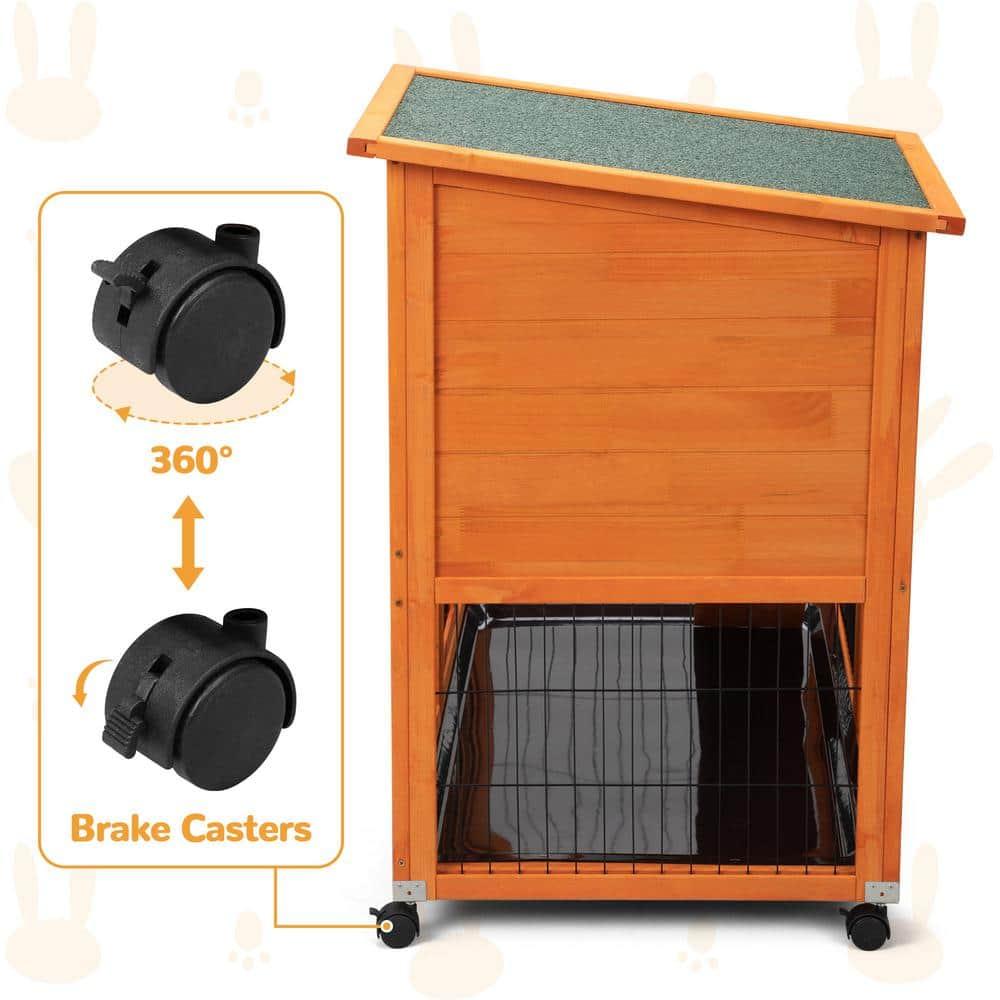 COZIWOW Wooden Rabbit Hutch Hamster Habitat Bunny House Outdoor w/ 4 Casters 2 Cleaning Trays