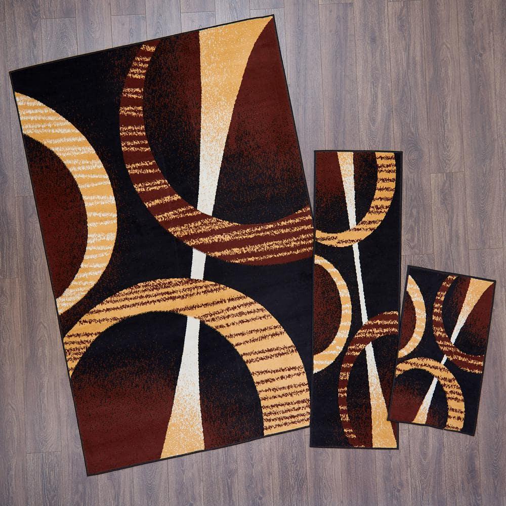 Home Dynamix Ariana Arcata Contemporary Bold Abstract Graphic Area Rug, Black/Brown, 3-Piece Set