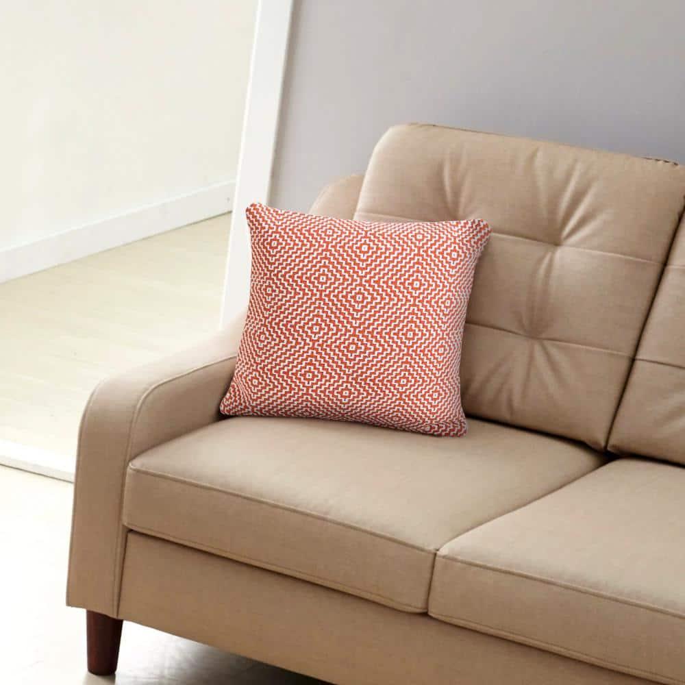 ZeaZu 20" X 20" Orange And White 100% Cotton Geometric Zippered Pillow