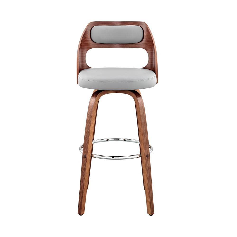 Armen Living Indoor Julius 30" Cream Faux Leather and Walnut Wood Bar Stool