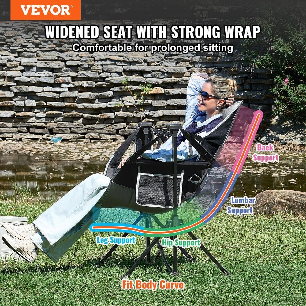 VEVOR Reclining Camping Chair, 300 lbs Load Camping Hammock Chair, Rocking Lounge Folding Chair with Cup Holder Storage Bag Headrest & Adjustable Backrest, for Camping and Other Outdoor Activities