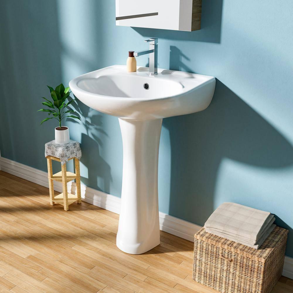 22 in. White Vitreous China Novelty U-Shape Pedestal Sink with Overflow Drain