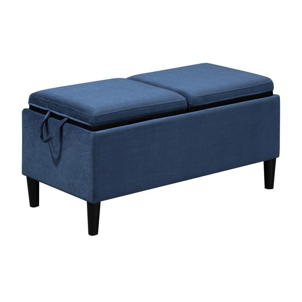 Convenience Concepts Designs4Comfort Magnolia Storage Ottoman with Reversible Trays, Dark Blue Corduroy