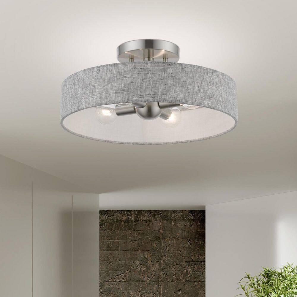 Livex Lighting Elmhurst 4 - Light Semi-Flush Mount in  Brushed Nickel/Shiny White