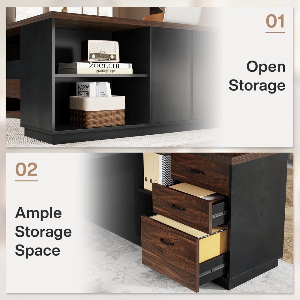 Tribesigns Modern 78" L-Shaped Executive Desk with Drawers and Lateral File Cabinet, Brown