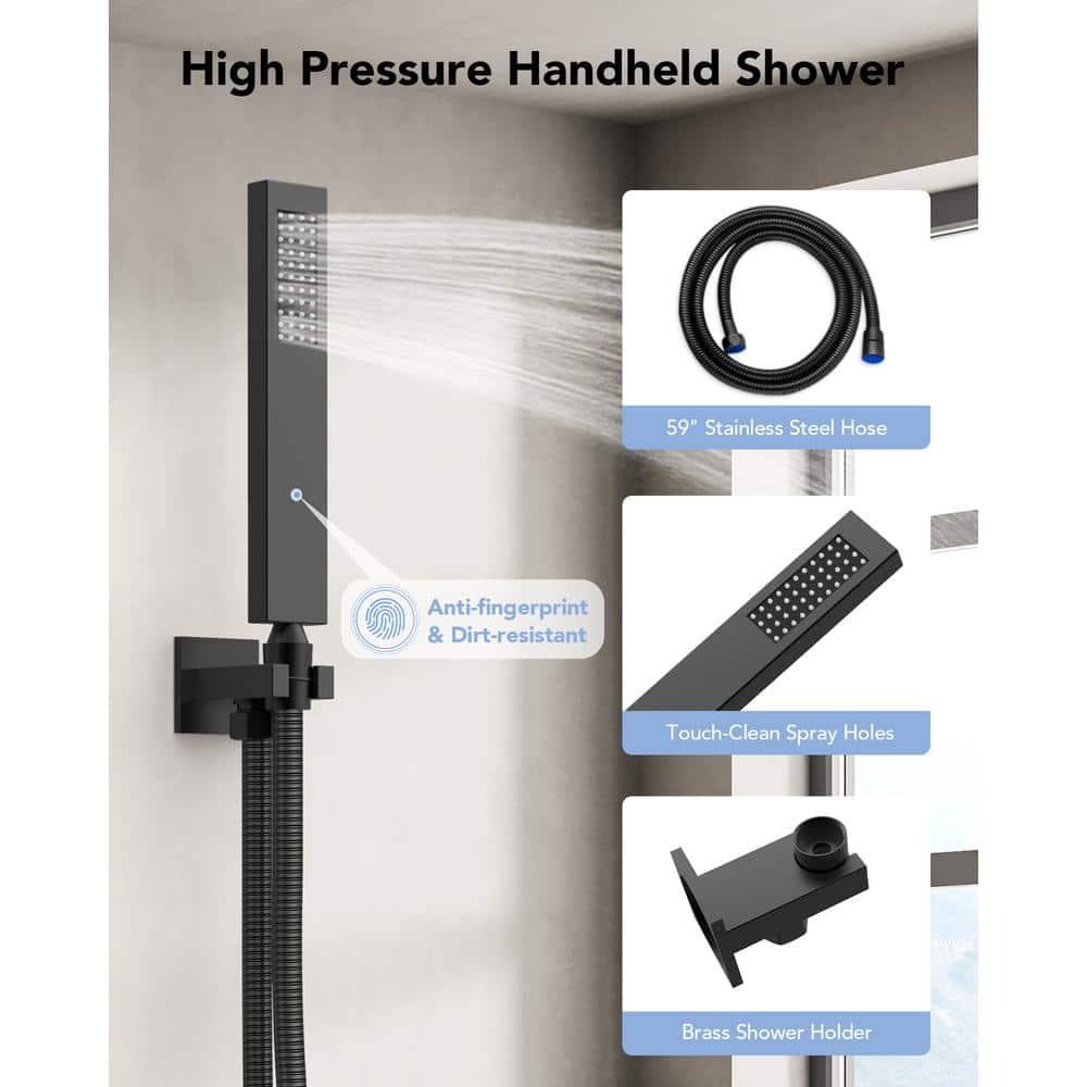 EVERSTEIN Shower Faucet Set 10 inch CUPC Shower System with Handheld Spray Wall Mounted Rain Shower Head Trim Kit with Upgraded Valve, Matte Black