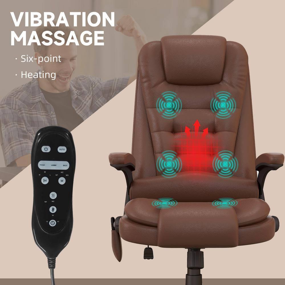 HOMCOM High-Back Massage Office Chair, Heated Reclining Computer Chair with Remote, Brown
