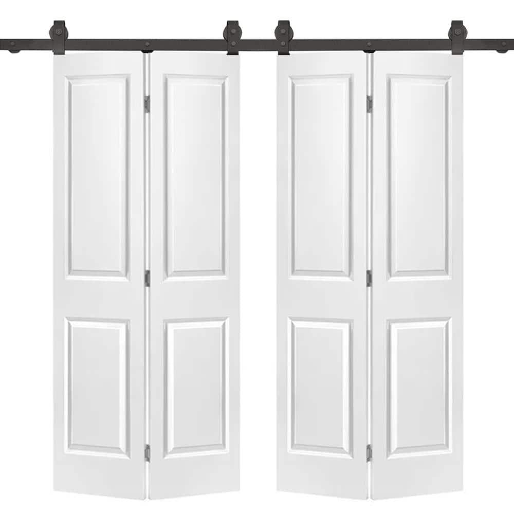 White MDF Double Bi-Fold Barn Door with Black Hardware