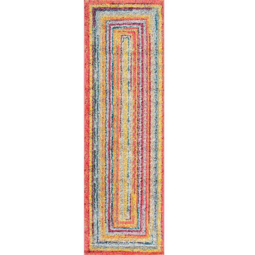 2'6"x10' Hargis Labyrinth Runner Rug Yellow - nuLOOM: Geometric Vintage Indoor Runner, Low Pile, Polypropylene