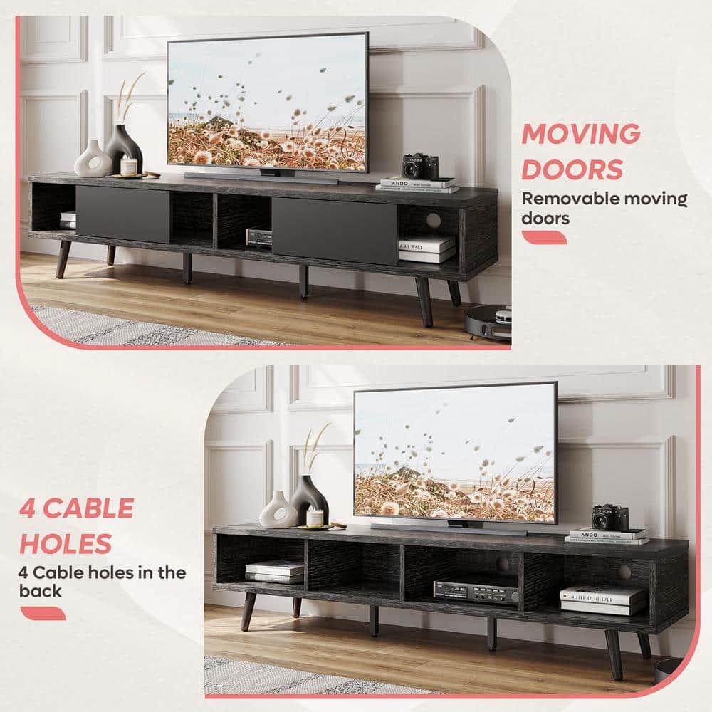 Bestier 70 inch Mid Century Modern TV Stand,Low Profile TV Console for 75 inch TV in Living Room,Black