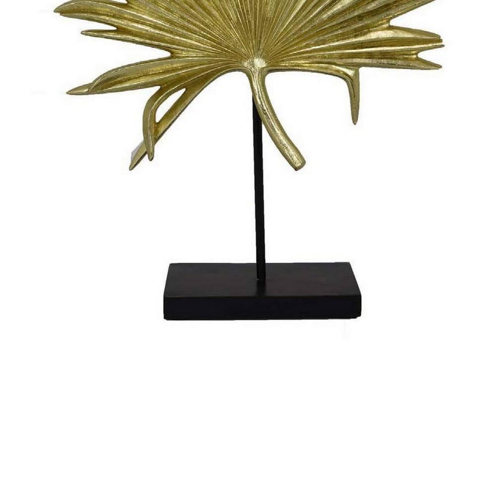 Benjara Menny 21 Inch Palm Leaf Resin Decorative Sculpture, Resin Gold Finish