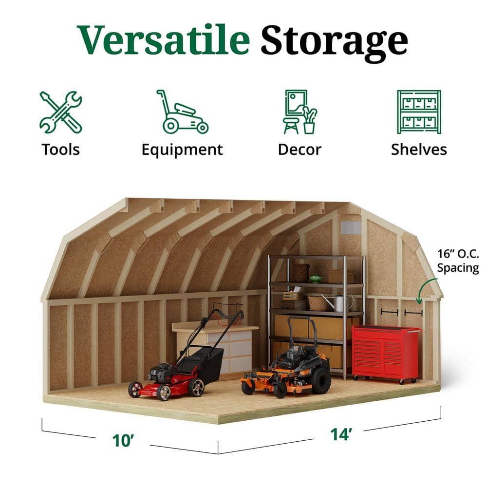 Little Cottage Co. 10x14 Classic Gambrel Barn with 4 ft. Sidewalls and Floor, Outdoor Wood Storage Shed Do-It-Yourself Precut Kit