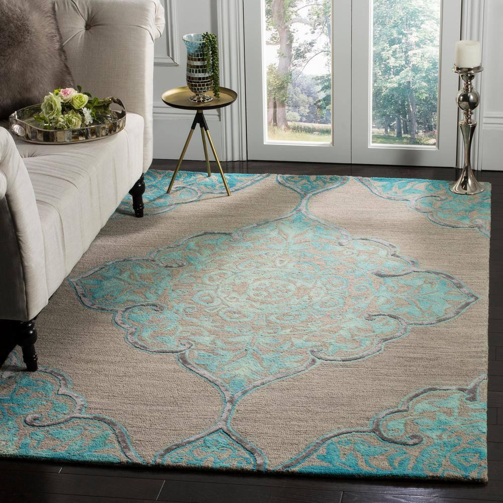 Dip Dye DDY510 Hand Tufted Indoor Accent Rug - Grey/Turquoise - 2'x3' - Safavieh