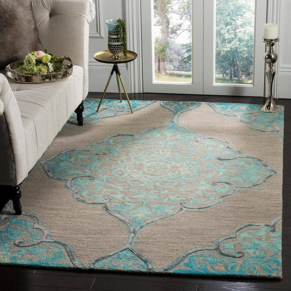 Dip Dye DDY510 Hand Tufted Indoor Accent Rug - Grey/Turquoise - 3'x5' - Safavieh