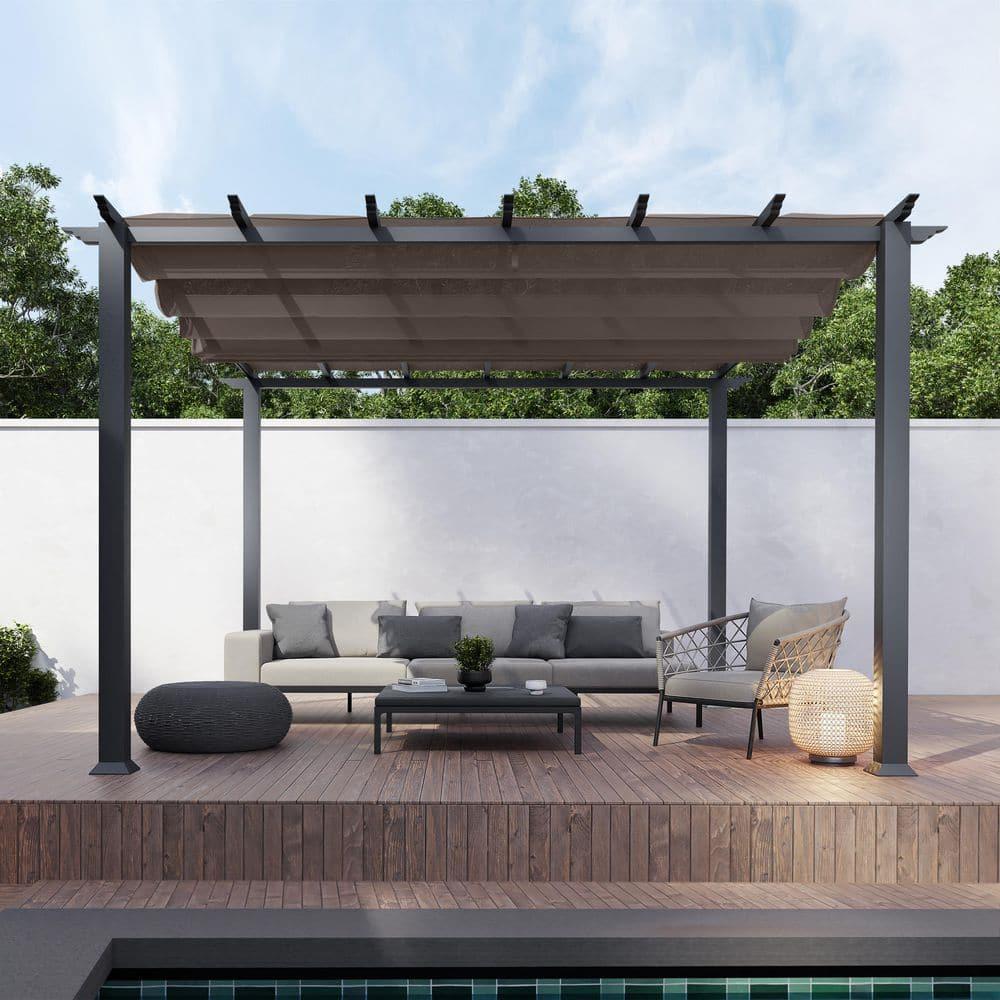 Paragon-Outdoor Florence 11 ft. x 11 ft. Aluminum Pergola in Gray Powder-Coated Finish with Adjustable Canopy