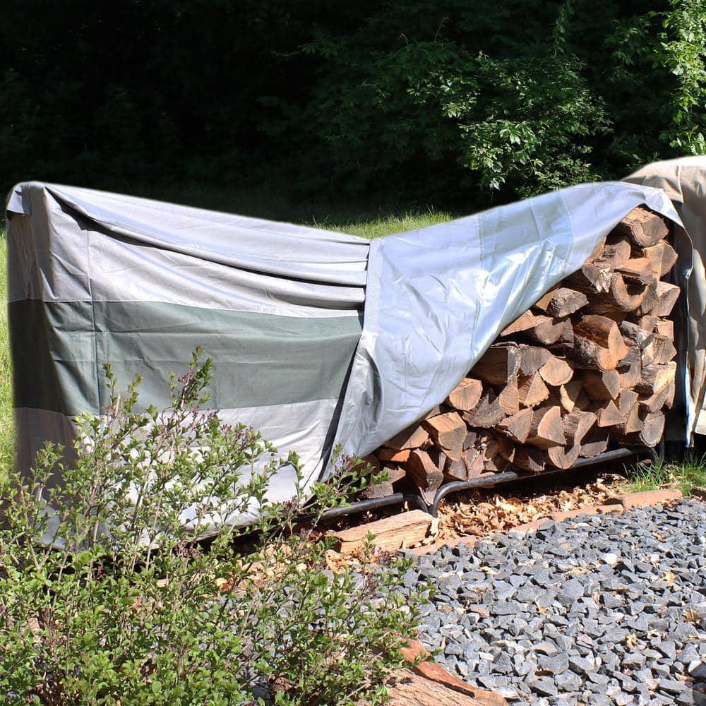 Sunnydaze Outdoor Weather-Resistant Heavy-Duty Polyester with PVC Backing Firewood Log Rack Cover - 4' 2" - Gray and Green
