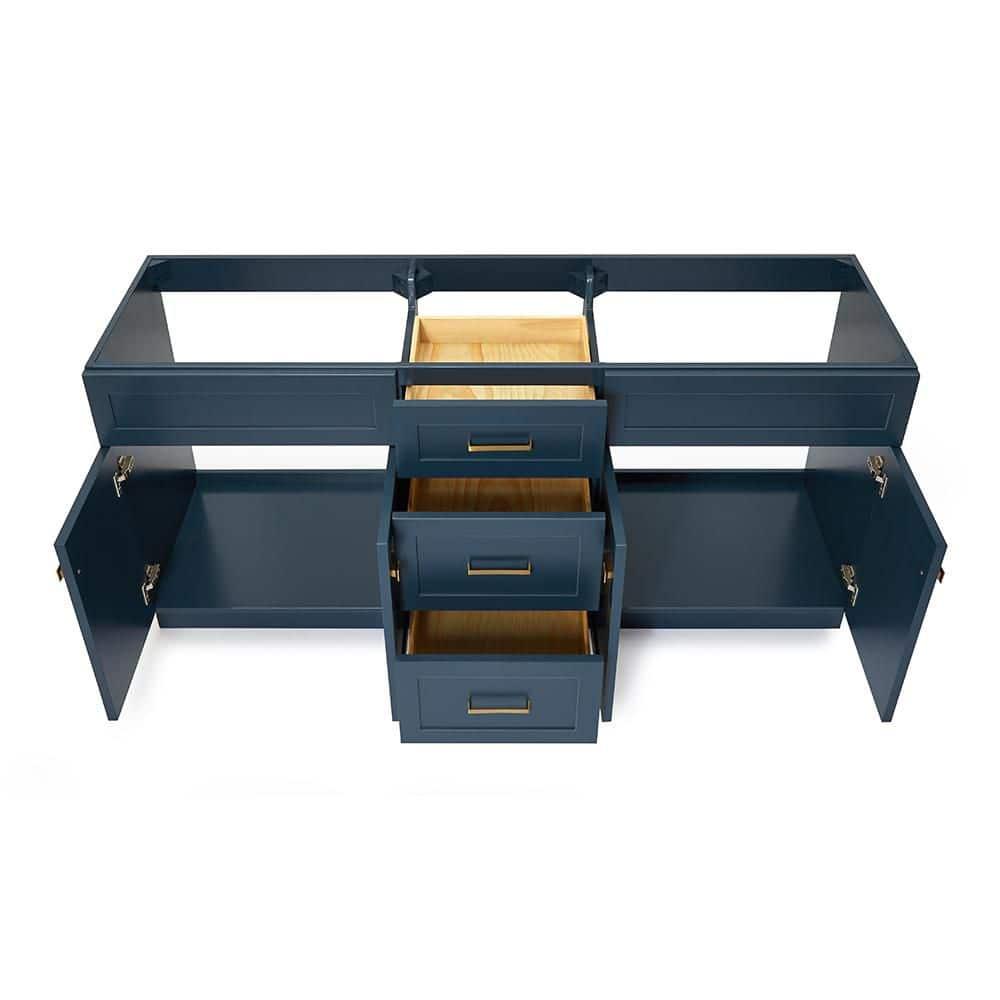 Ariel Hamlet 72 In. Double Sink Base Cabinet In Midnight Blue