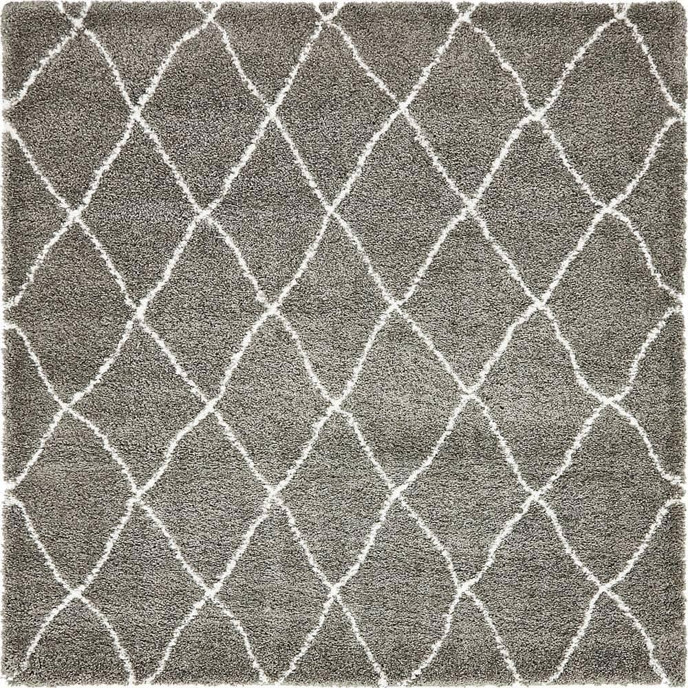 Gray Square Trellis Shag Synthetic Indoor Rug