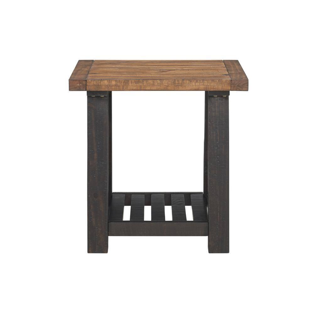End Table with Slatted Shelf and X Legs, Brown and Black- Saltoro Sherpi