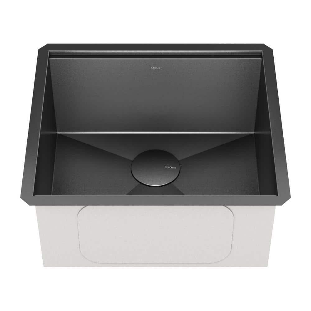 KRAUS Kore 21 Undermount Workstation 16 Gauge Black Stainless Steel Single Bowl Kitchen Sink in PVD Gunmetal Finish with Accessories