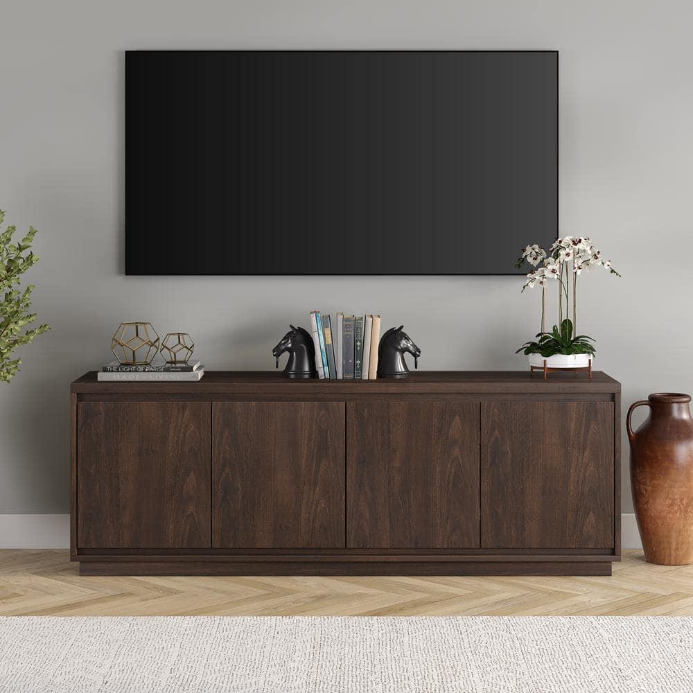 Evelyn&Zoe Presque Rectangular TV Stand for TV's up to 75", Alder Brown