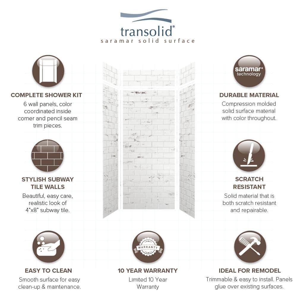 Transolid SaraMar 36'' W 36'' D 96'' H Glue Up Solid Surface Wall