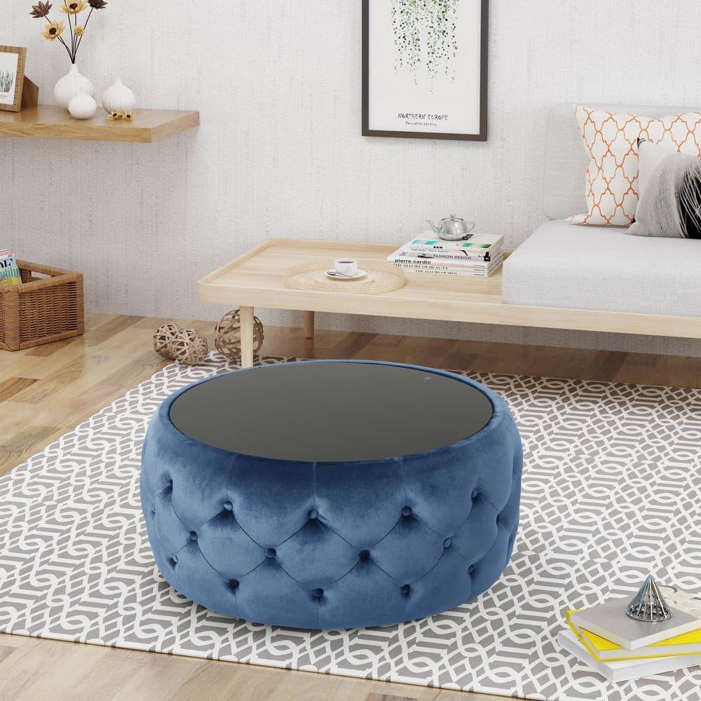 Noble House Merna Glam Velvet Coffee Table, Cobalt