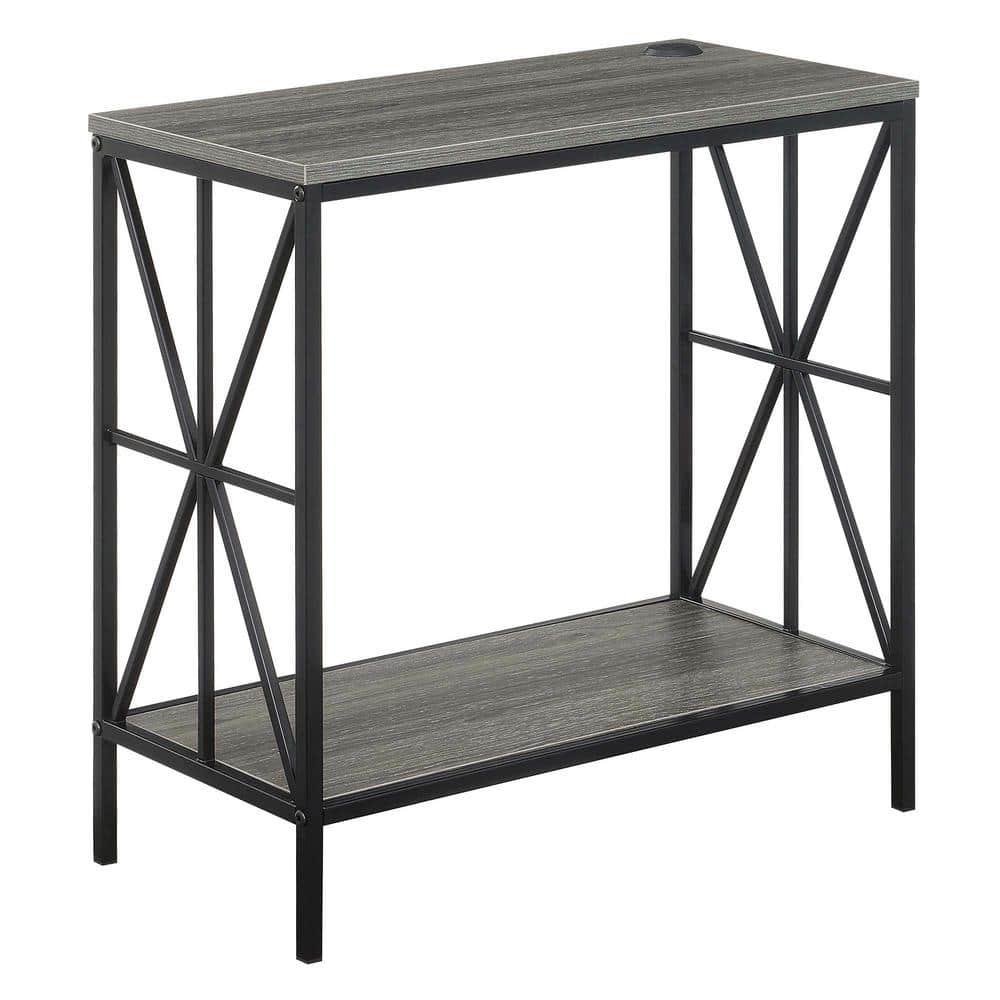 Convenience Concepts Tucson Starburst Chairside End Table with Charging Station and Shelf, Weathered Gray/Black