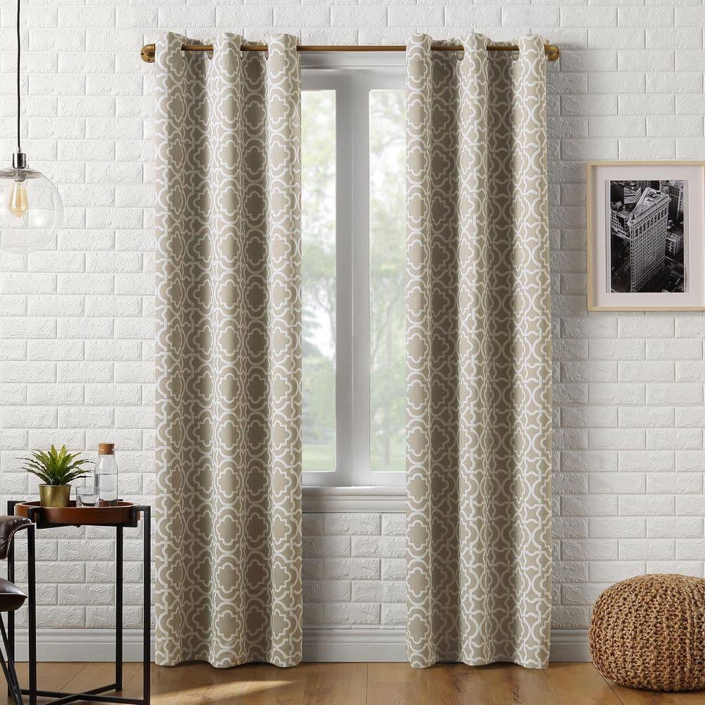 40"x95" Sun Zero Blackout Barnett Trellis Grommet Curtain Panel Taupe: Modern Geometric, Energy Efficient, Noise Reduction