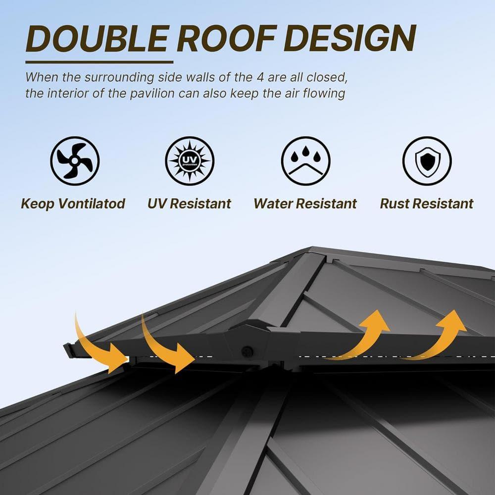 Kozyard Kozyard Alexander Gray Double Roof Hardtop Gazebo with Privacy Curtain Mosquito Netting