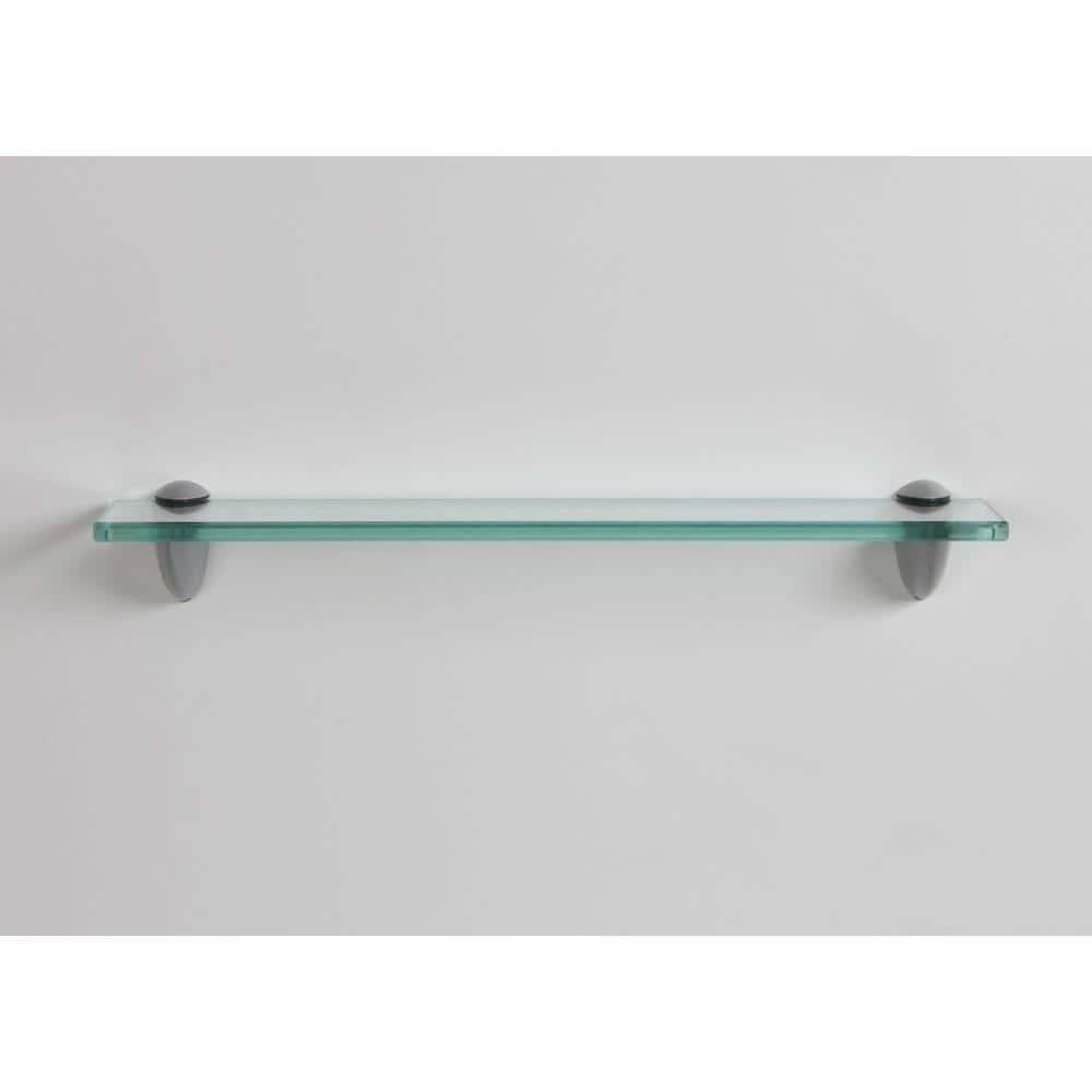 InPlace Glass Bracketed Wall Shelf, Clear Glass Floating Shelf, 18" W x 3" D x 2" H