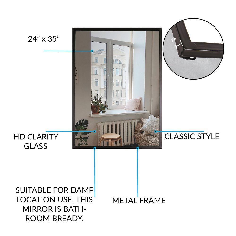 Mirrorize Large Wall Mounted Mirror, Full Body Rectangle Metal Frame Black Mirror, Bathroom Vanity Mirror for Wall, 35"X24"