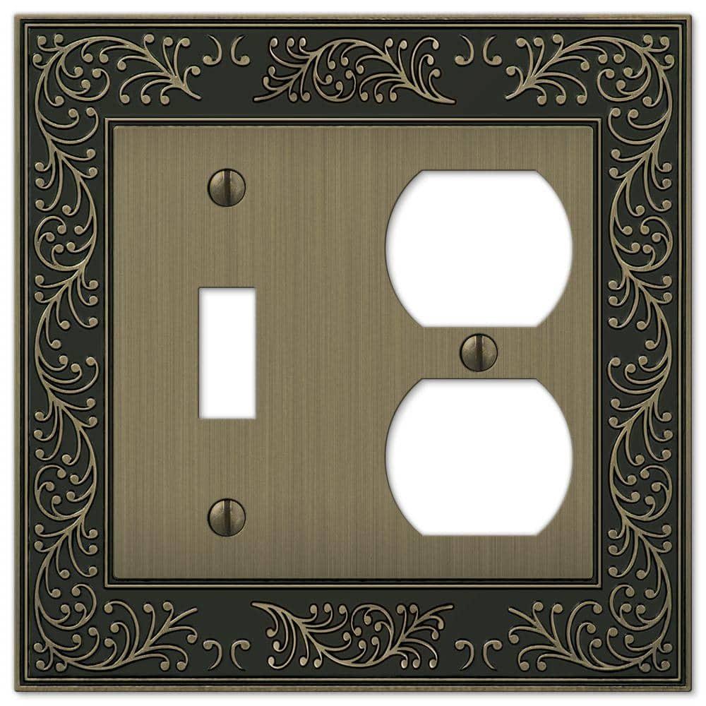 Amerelle 43TDBB English Garden Wallplate, 1 Toggle / 1 Duplex, Cast Metal, Brushed Brass, 1-Pack