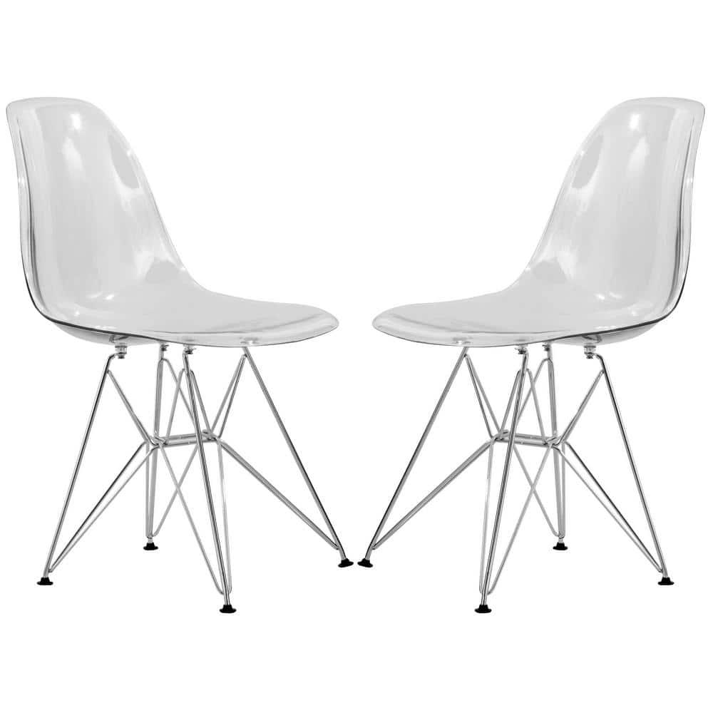 LeisureMod Cresco Modern Acrylic Dining Chairs (Set of 2) – Eiffel Chrome Base, Stylish Accent Chairs for Contemporary Dining Rooms & Kitchen Tables