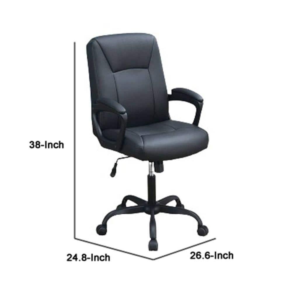 Office Chair with Curved Arms and Leatherette Upholstery Black - Saltoro Sherpi
