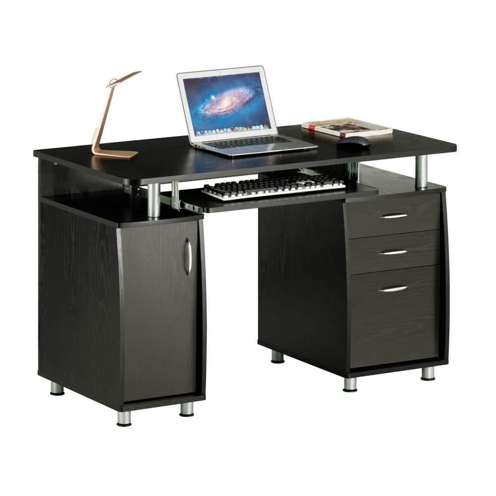 Complete Workstation Computer Desk with Storage Espresso- Techni Mobili: MDF Office Furniture, Keyboard Tray