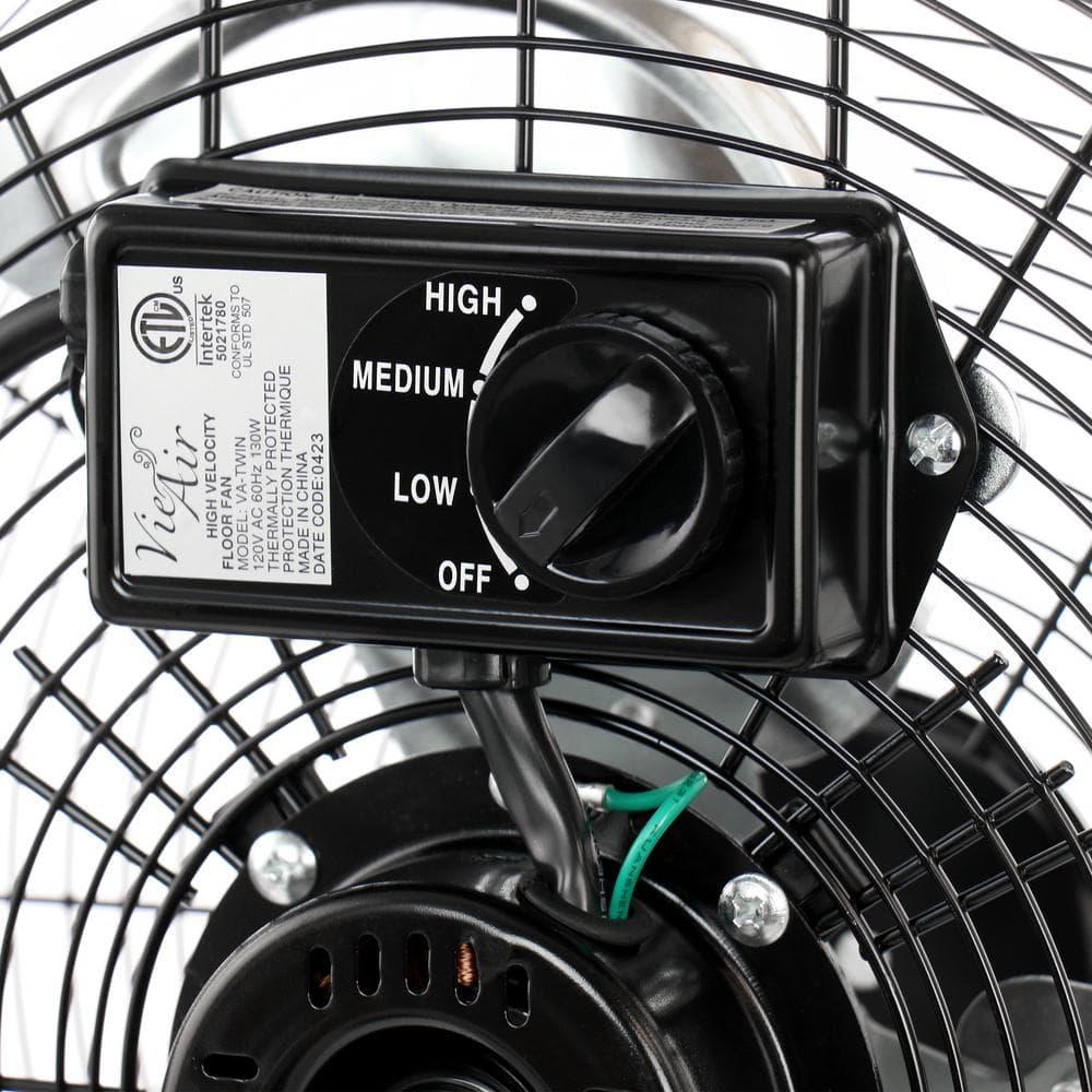 Vie Air 20 Inch Twin Pack Industrial Tilting High Velocity 3 Speed Metal Floor Fan